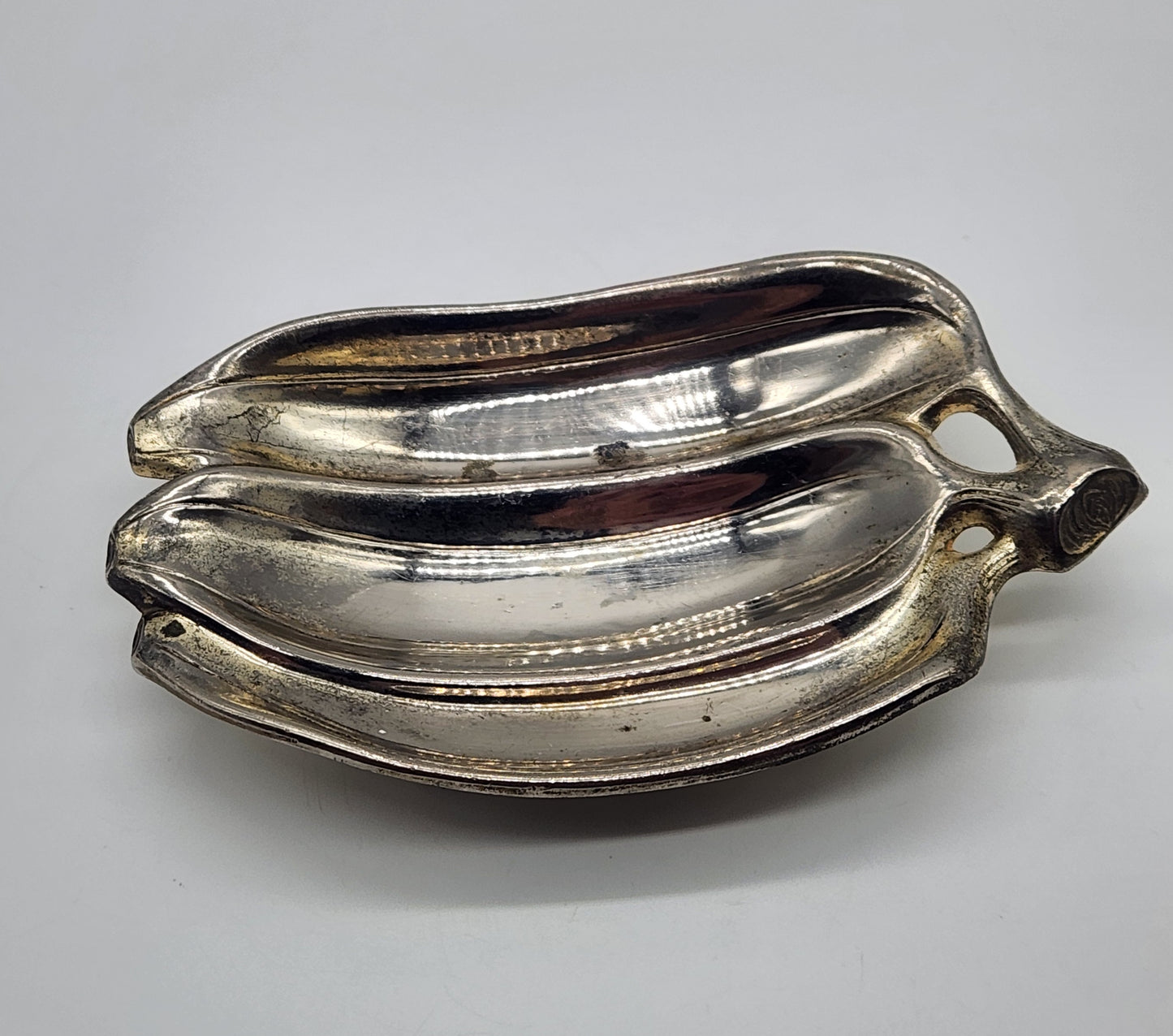 Bananas or plantain silver plated nuts or nibbles dish - Novelty food shaped dish 5.5"