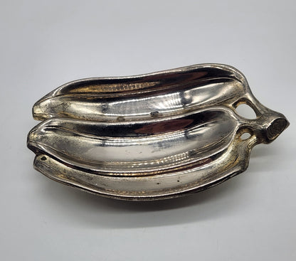 Bananas or plantain silver plated nuts or nibbles dish - Novelty food shaped dish 5.5"