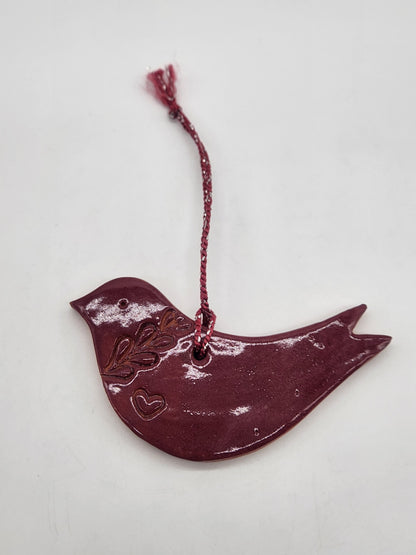 Studio Pottery Red bird hanging decoration/ornament 3.75"