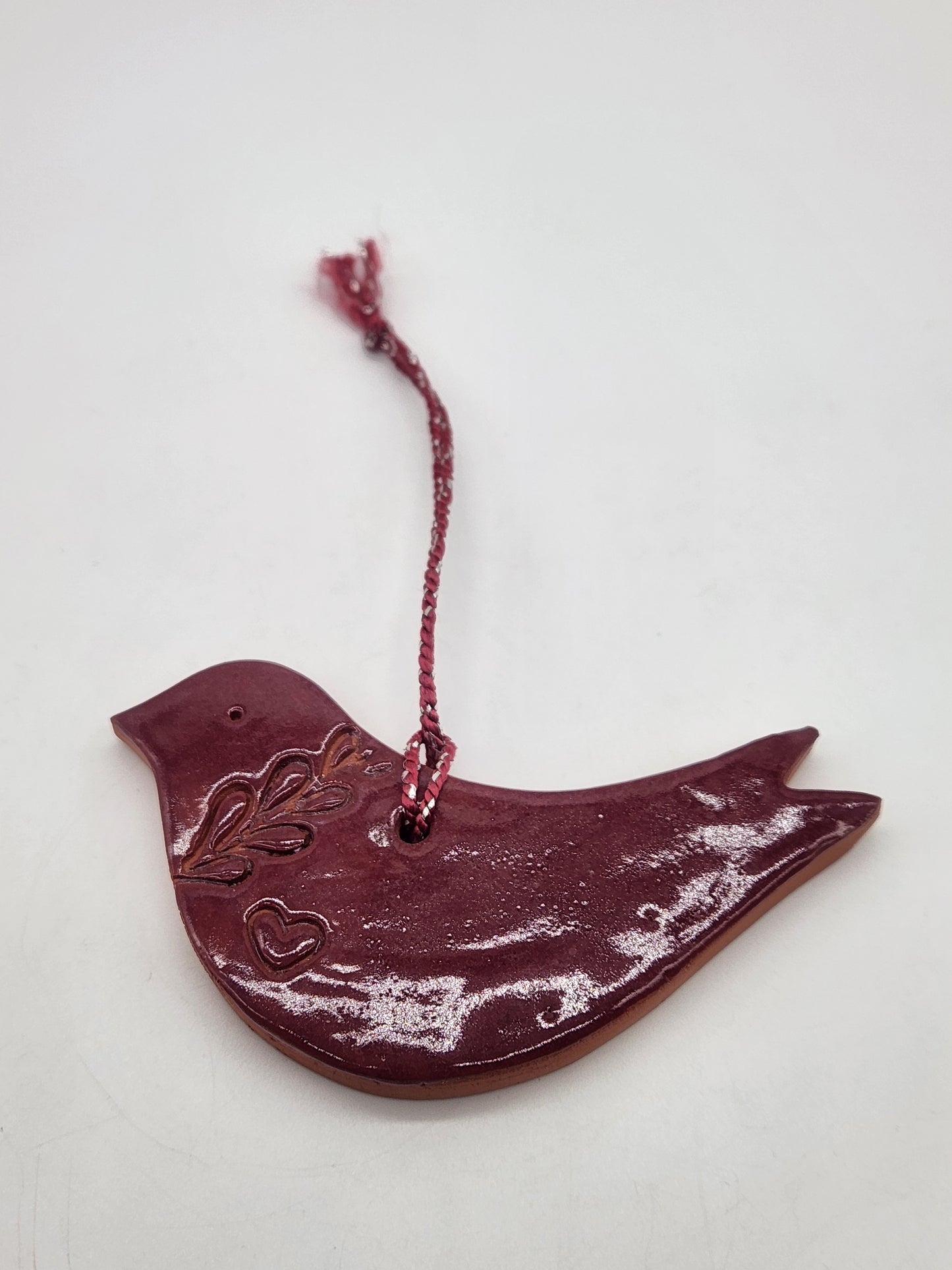 Studio Pottery Red bird hanging decoration/ornament 3.75"