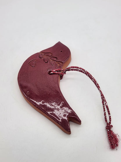 Studio Pottery Red bird hanging decoration/ornament 3.75"