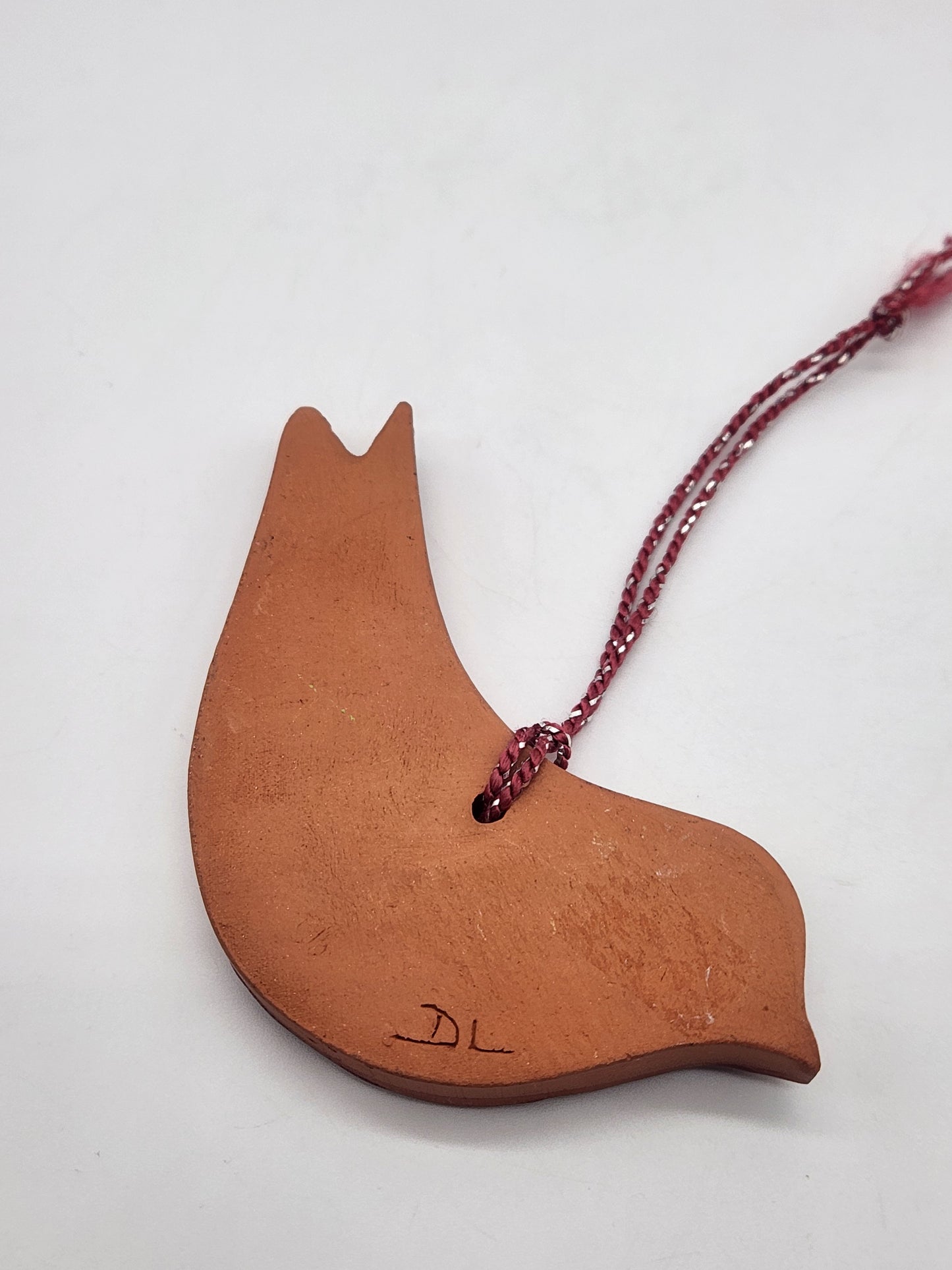 Studio Pottery Red bird hanging decoration/ornament 3.75"