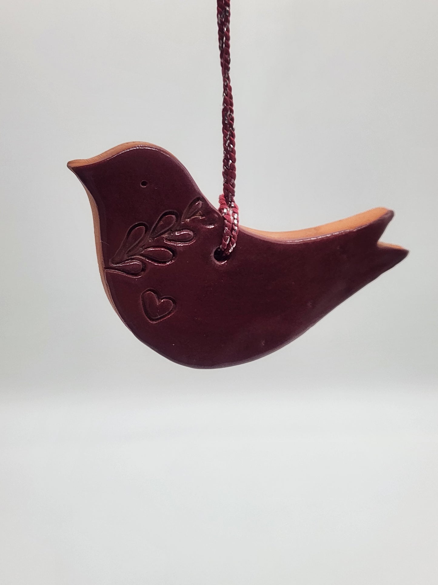 Studio Pottery Red bird hanging decoration/ornament 3.75"