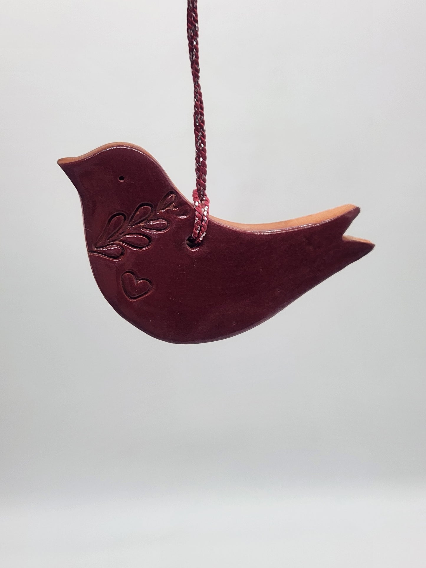 Studio Pottery Red bird hanging decoration/ornament 3.75"