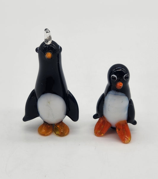 Miniature Tiny Lampwork Flame Hand Blown Glass Penguin Bird Figurine