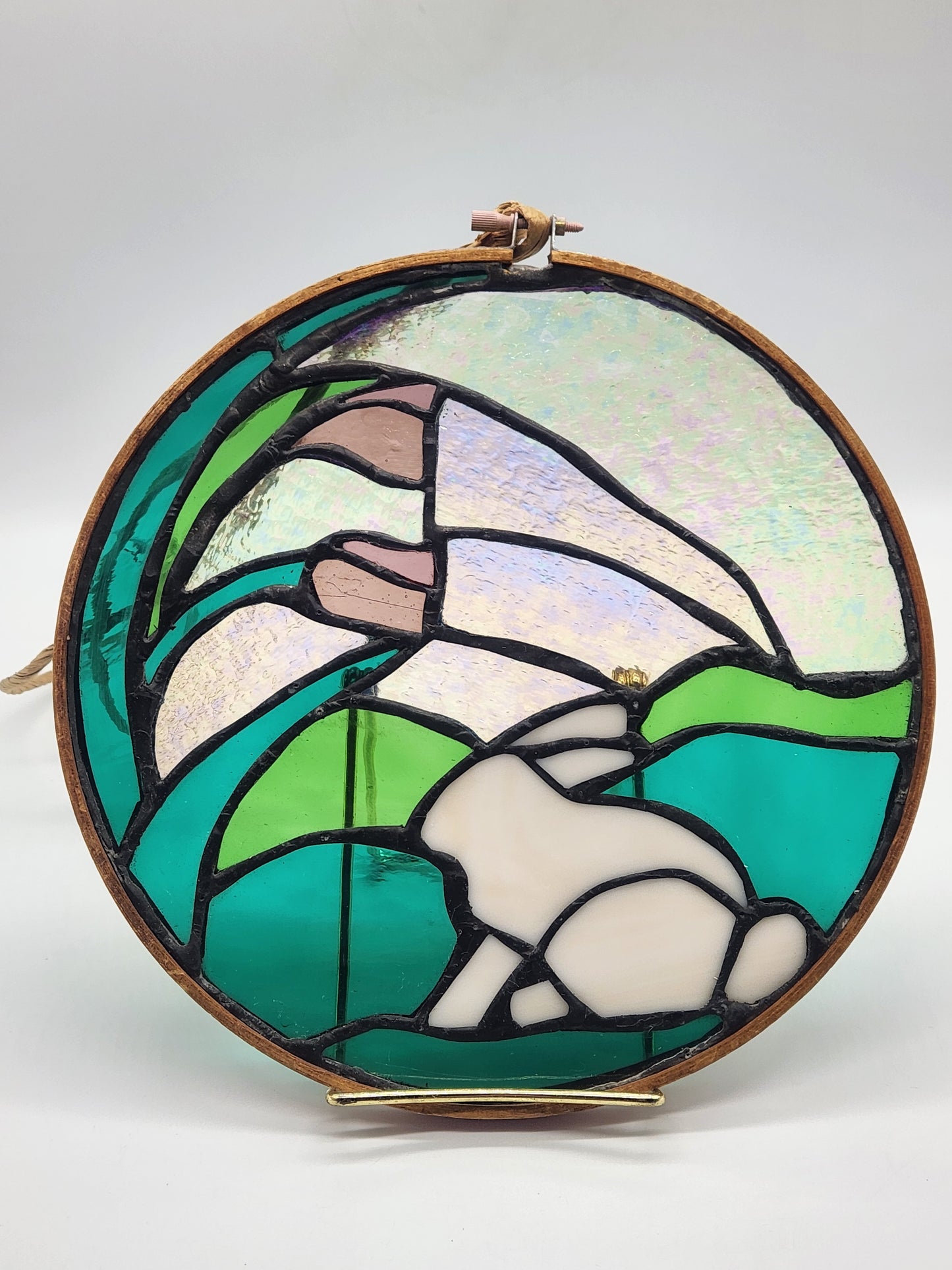 Artisan Made 9.5” Stained Glass Beautiful Bunny Garden Sun catcher