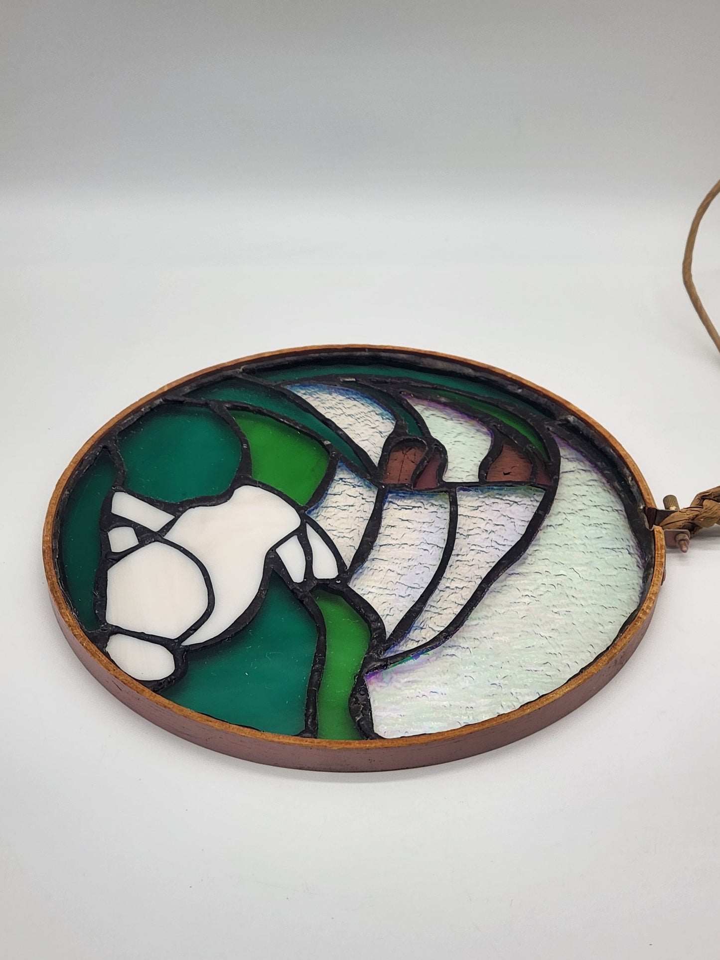 Artisan Made 9.5” Stained Glass Beautiful Bunny Garden Sun catcher