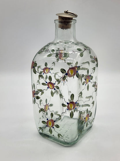 VINTAGE PORTUGAL DECANTER BOTTLE HAND PAINTED WHISKEY ENGARRAFADO FLORAL TOPPER