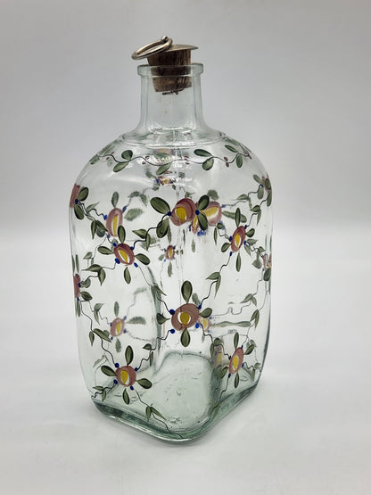 VINTAGE PORTUGAL DECANTER BOTTLE HAND PAINTED WHISKEY ENGARRAFADO FLORAL TOPPER