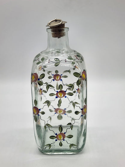 VINTAGE PORTUGAL DECANTER BOTTLE HAND PAINTED WHISKEY ENGARRAFADO FLORAL TOPPER