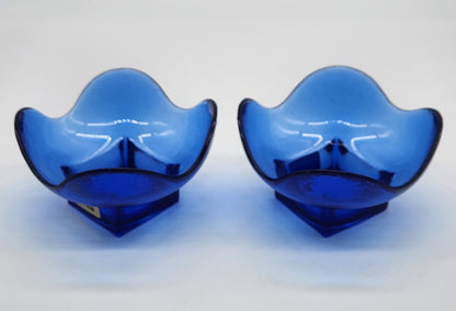 Set of 2 Recycled Glass Made in Spain Cobalt Blue Tulip Floral Candle Holder