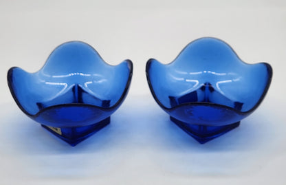 Set of 2 Recycled Glass Made in Spain Cobalt Blue Tulip Floral Candle Holder