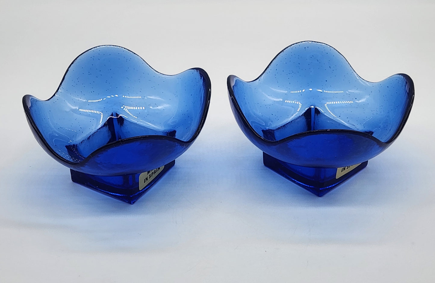 Set of 2 Recycled Glass Made in Spain Cobalt Blue Tulip Floral Candle Holder