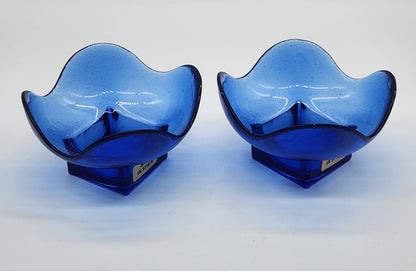 Set of 2 Recycled Glass Made in Spain Cobalt Blue Tulip Floral Candle Holder