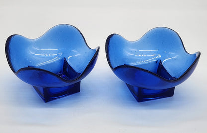 Set of 2 Recycled Glass Made in Spain Cobalt Blue Tulip Floral Candle Holder