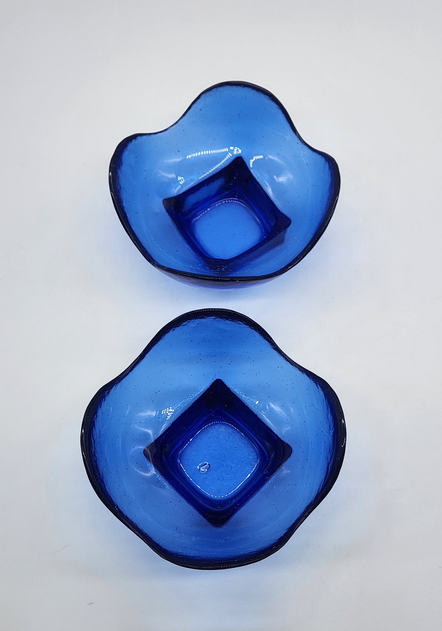 Set of 2 Recycled Glass Made in Spain Cobalt Blue Tulip Floral Candle Holder