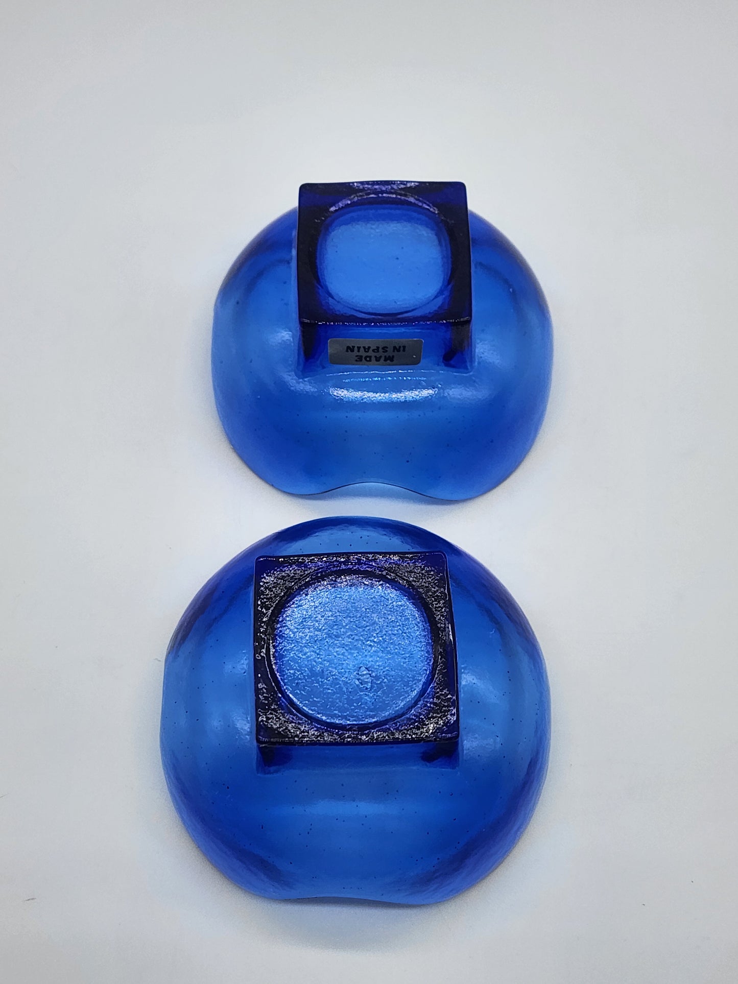 Set of 2 Recycled Glass Made in Spain Cobalt Blue Tulip Floral Candle Holder