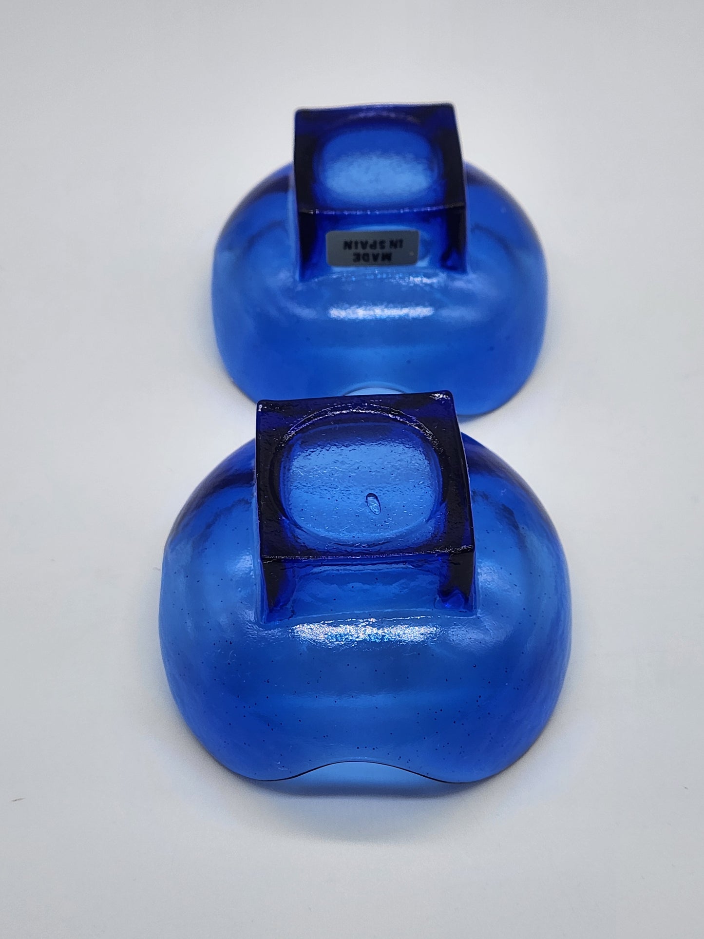 Set of 2 Recycled Glass Made in Spain Cobalt Blue Tulip Floral Candle Holder