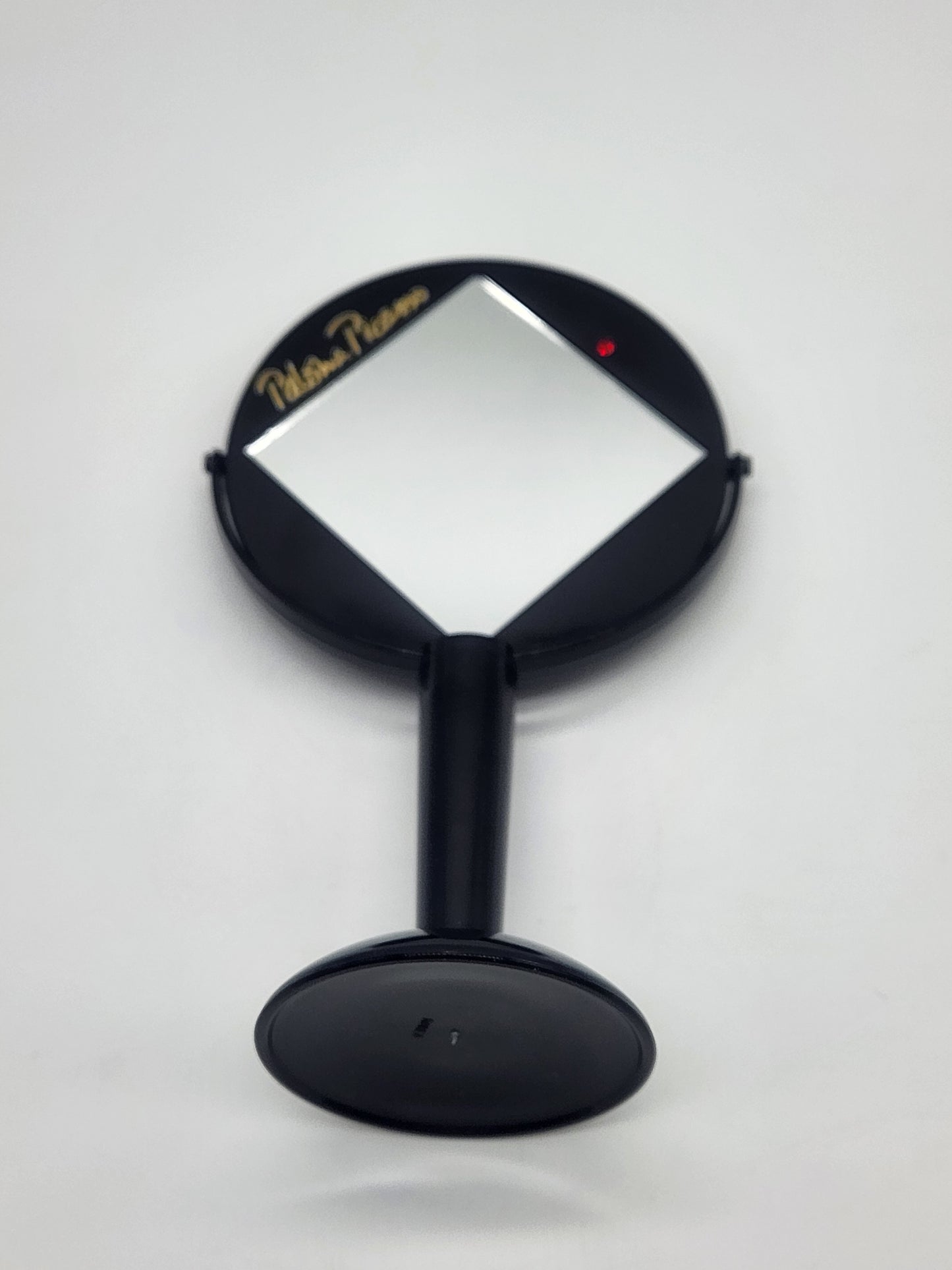 Vintage Paloma Picasso Black Plastic Vanity Mirror on Stand Red Rhinestone