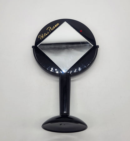 Vintage Paloma Picasso Black Plastic Vanity Mirror on Stand Red Rhinestone