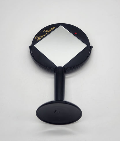 Vintage Paloma Picasso Black Plastic Vanity Mirror on Stand Red Rhinestone