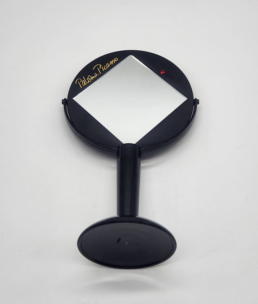 Vintage Paloma Picasso Black Plastic Vanity Mirror on Stand Red Rhinestone