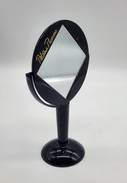 Vintage Paloma Picasso Black Plastic Vanity Mirror on Stand Red Rhinestone