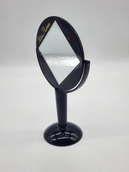 Vintage Paloma Picasso Black Plastic Vanity Mirror on Stand Red Rhinestone