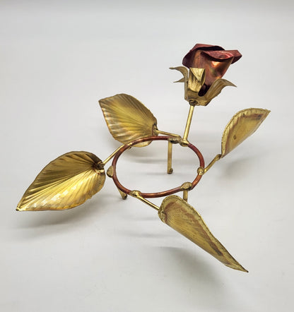 Copper Roses, and Brass Leaves MCM Votive Holder