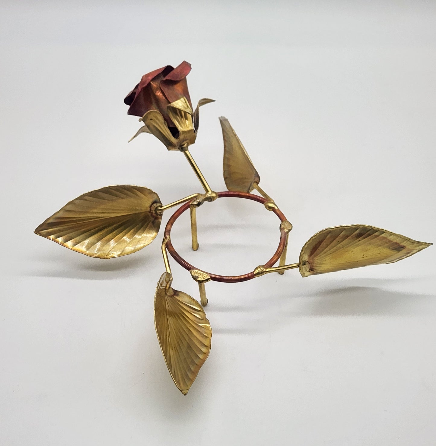 Copper Roses, and Brass Leaves MCM Votive Holder