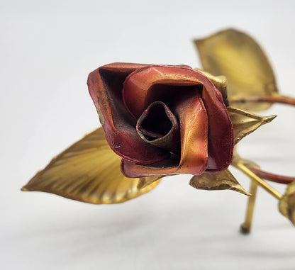 Copper Roses, and Brass Leaves MCM Votive Holder