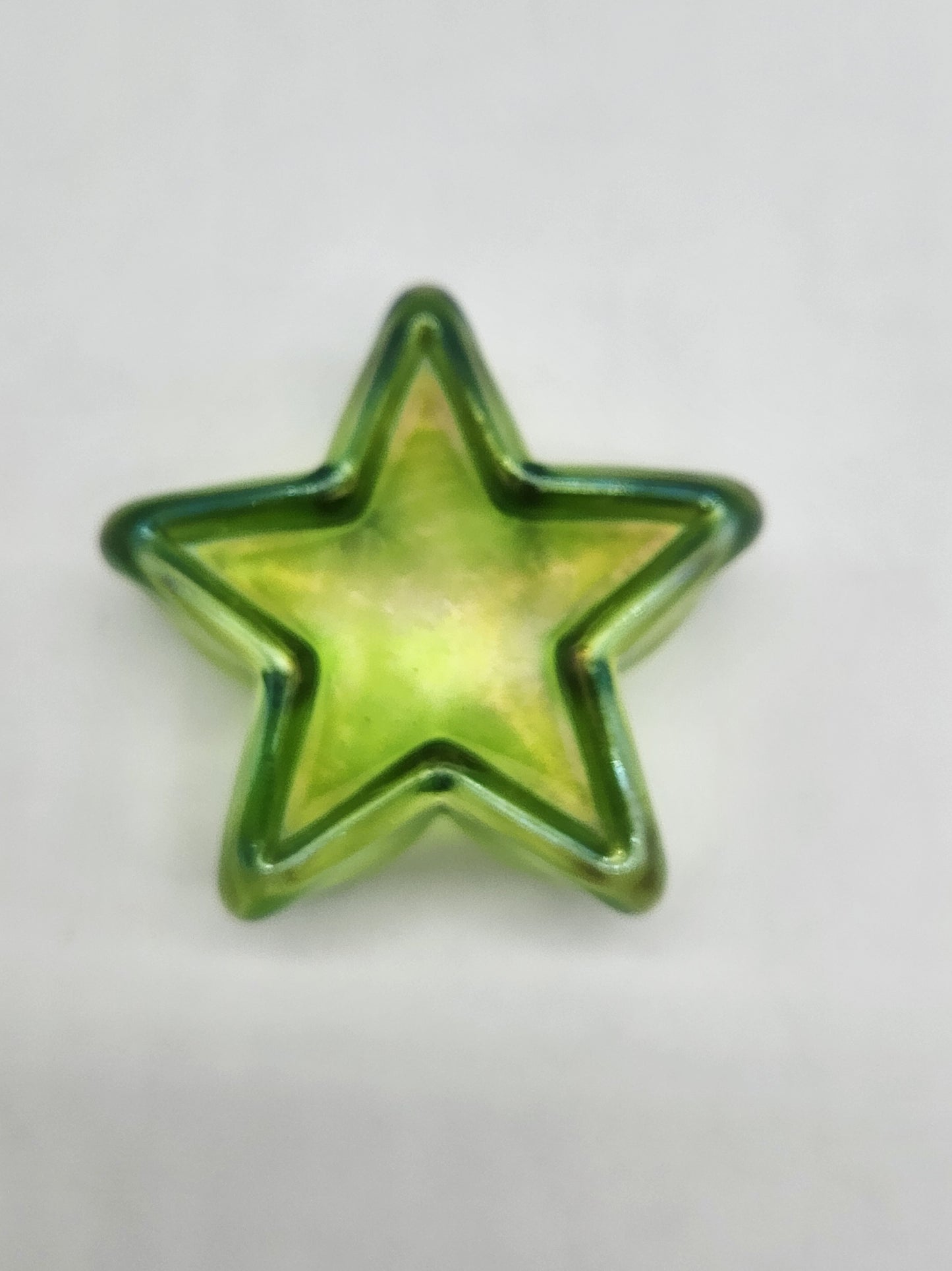 Art Glass Green Iridescent Star Paperweight 2"