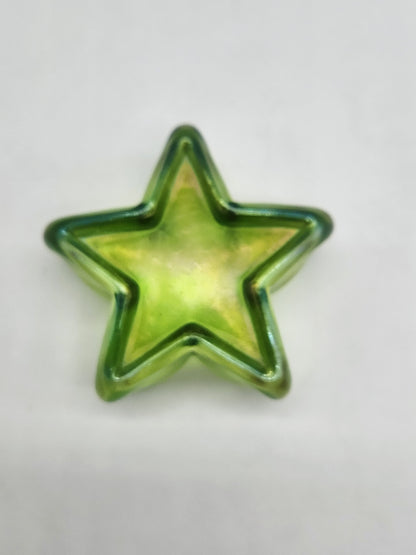 Art Glass Green Iridescent Star Paperweight 2"