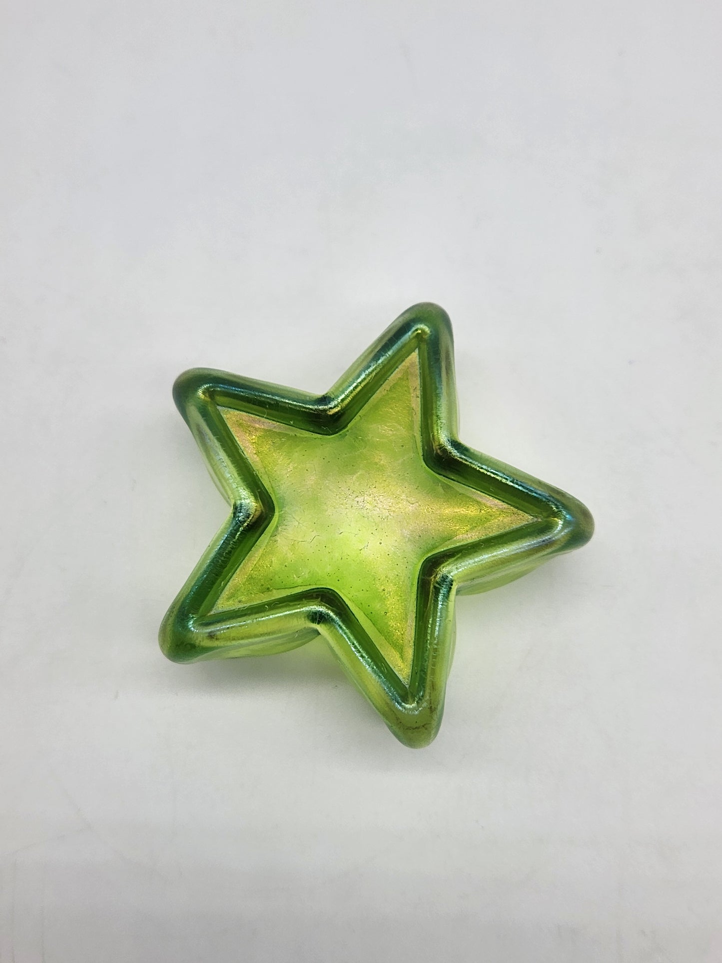 Art Glass Green Iridescent Star Paperweight 2"