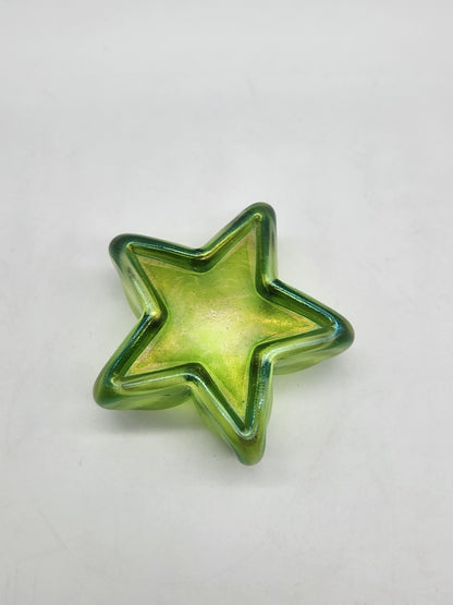 Art Glass Green Iridescent Star Paperweight 2"