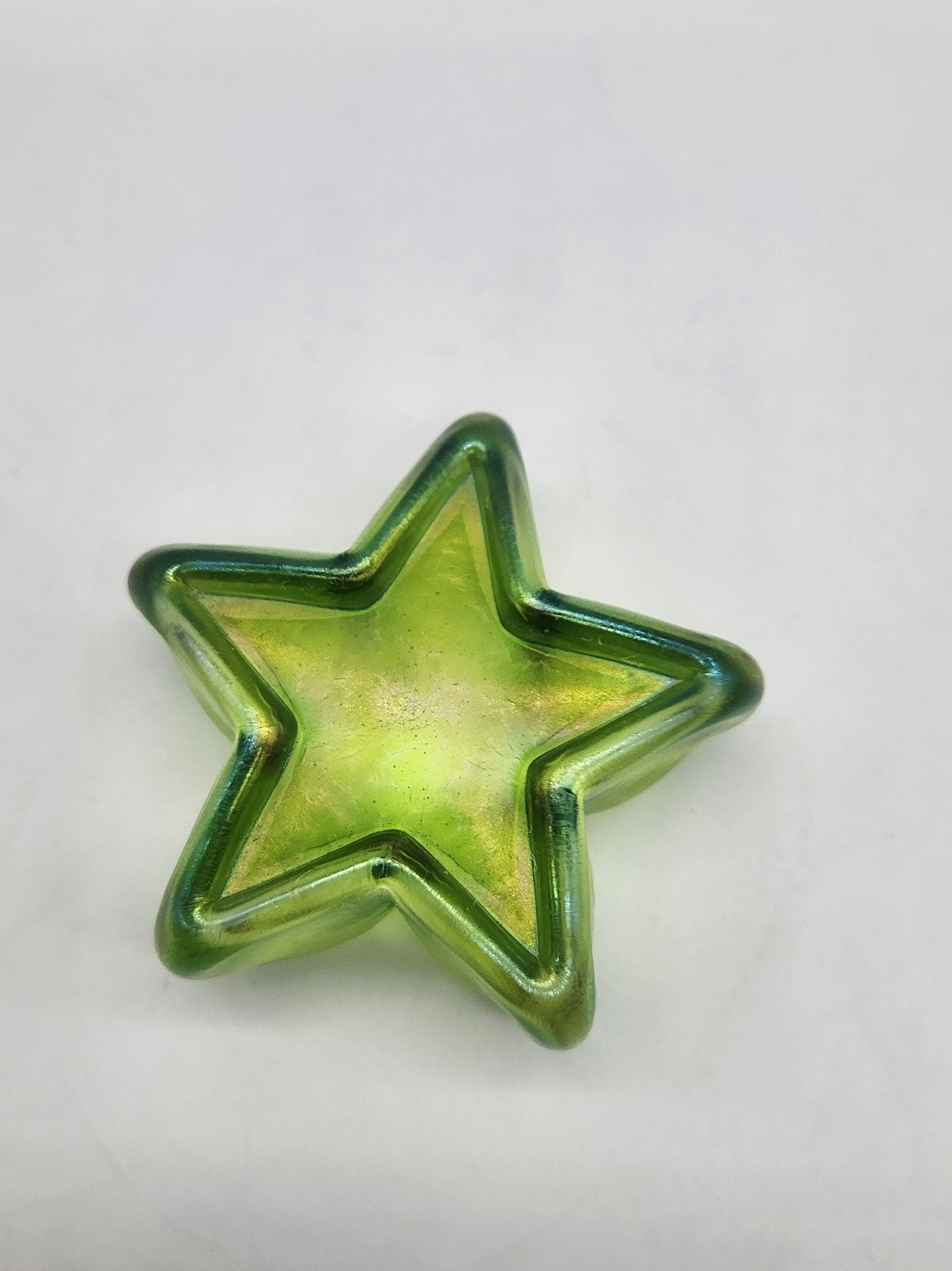 Art Glass Green Iridescent Star Paperweight 2"