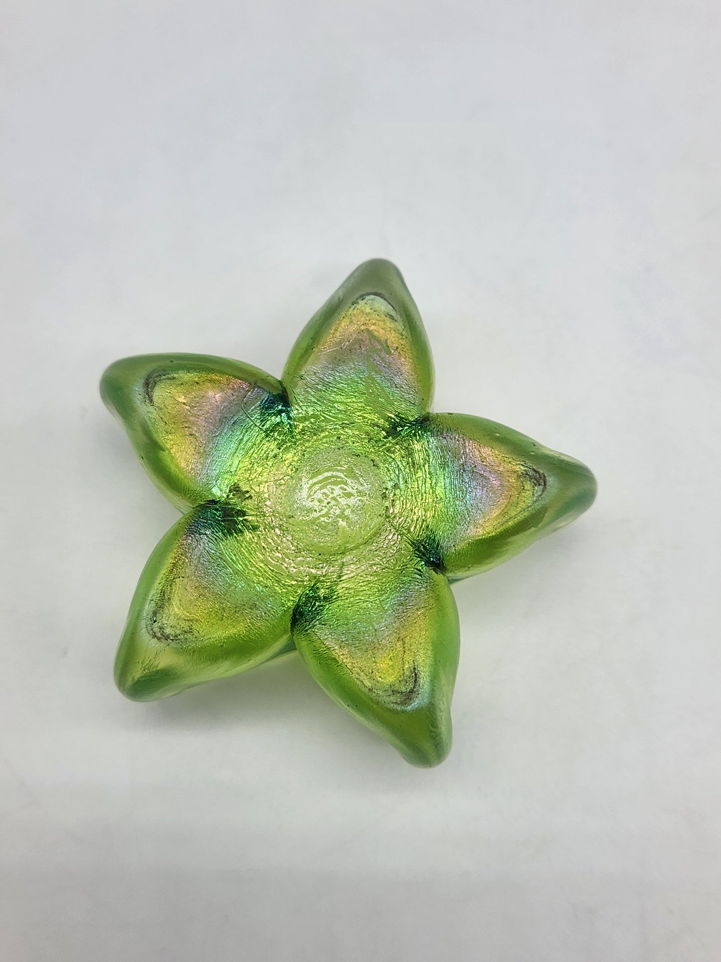 Art Glass Green Iridescent Star Paperweight 2"