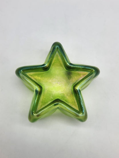 Art Glass Green Iridescent Star Paperweight 2"