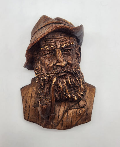 Carved Old Man With Pipe Sweden Wall Decoration 4" x 2.75"