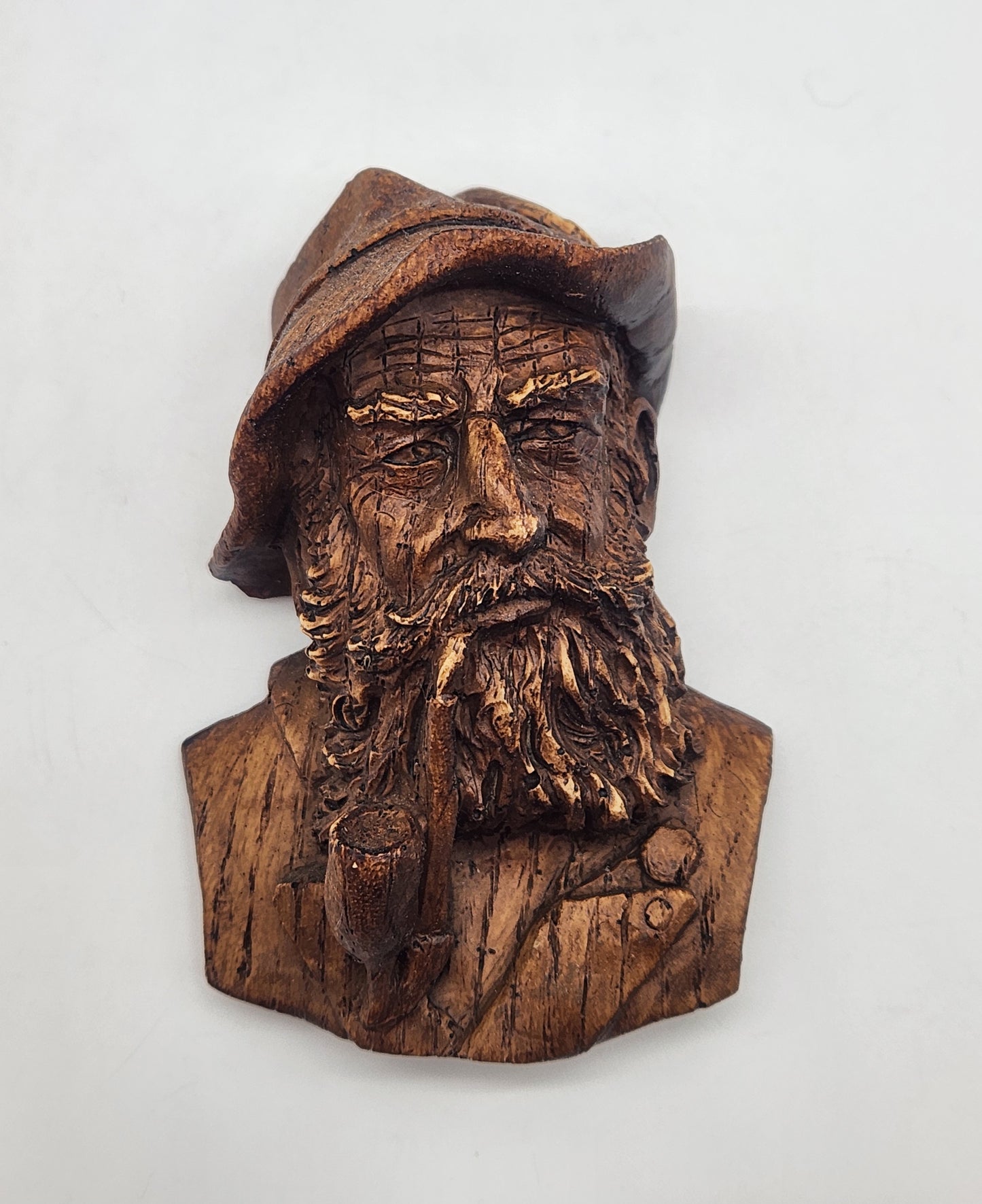 Carved Old Man With Pipe Sweden Wall Decoration 4" x 2.75"