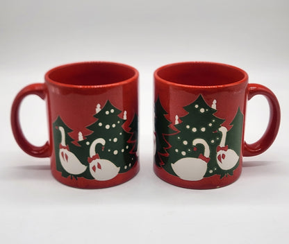 Set of 2 Waechtersbach Christmas Geese Mugs West Germany