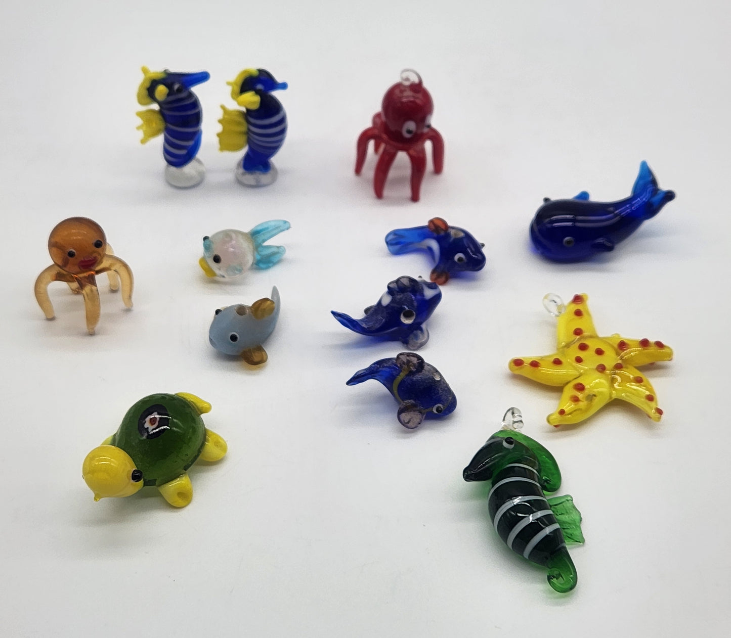 13 Mini Lampwork Glass Sea Animals & Beads, Small Decorative Glass Animals