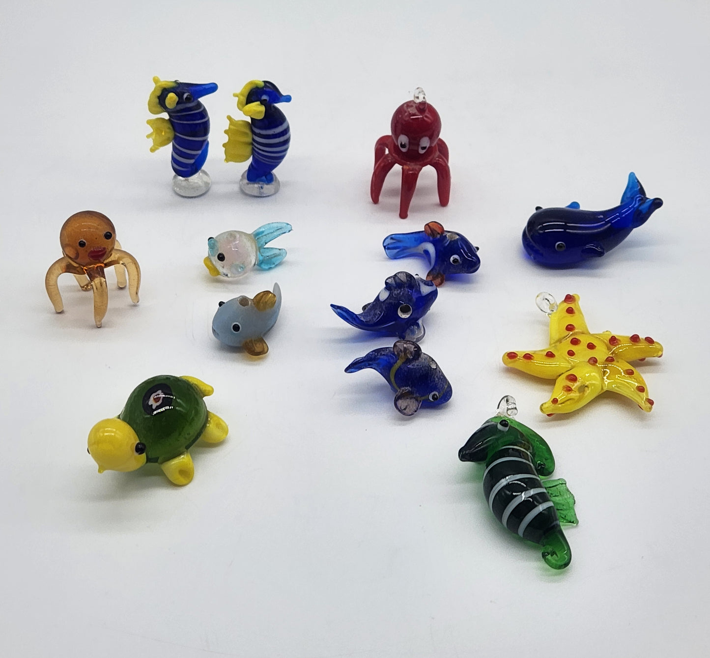 13 Mini Lampwork Glass Sea Animals & Beads, Small Decorative Glass Animals