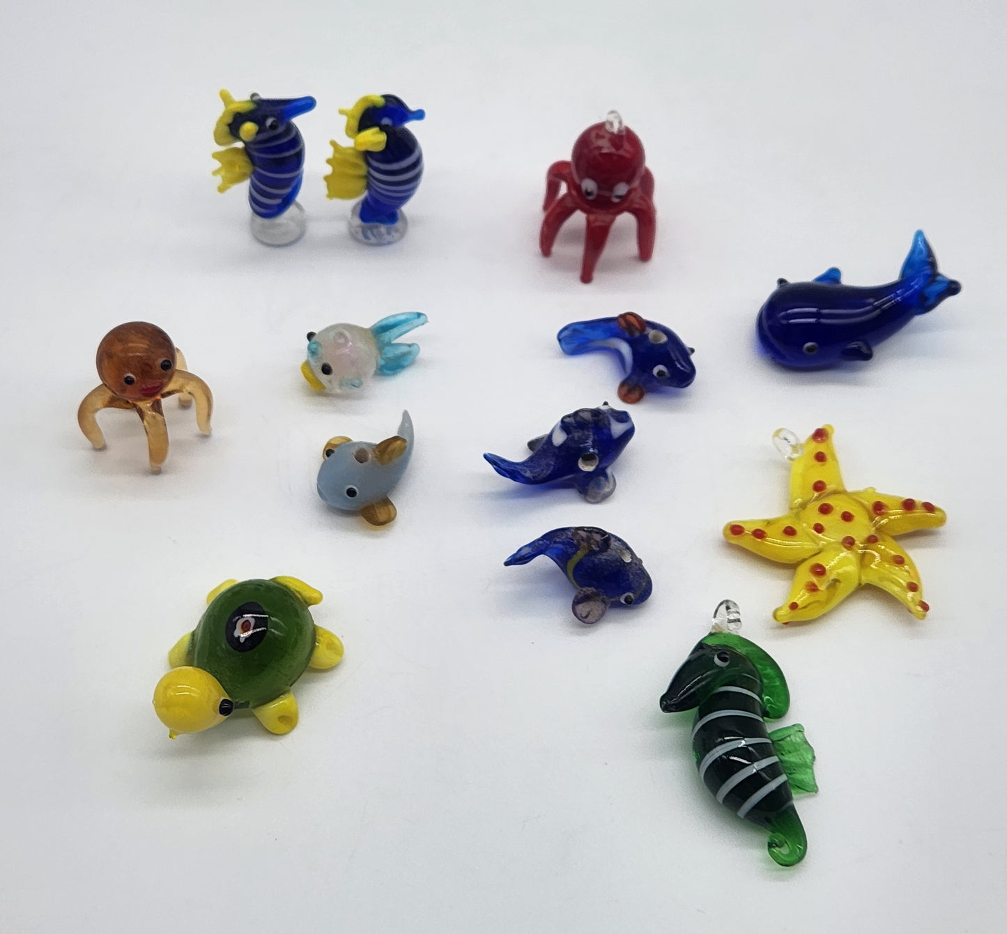 13 Mini Lampwork Glass Sea Animals & Beads, Small Decorative Glass Animals