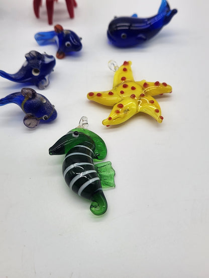 13 Mini Lampwork Glass Sea Animals & Beads, Small Decorative Glass Animals