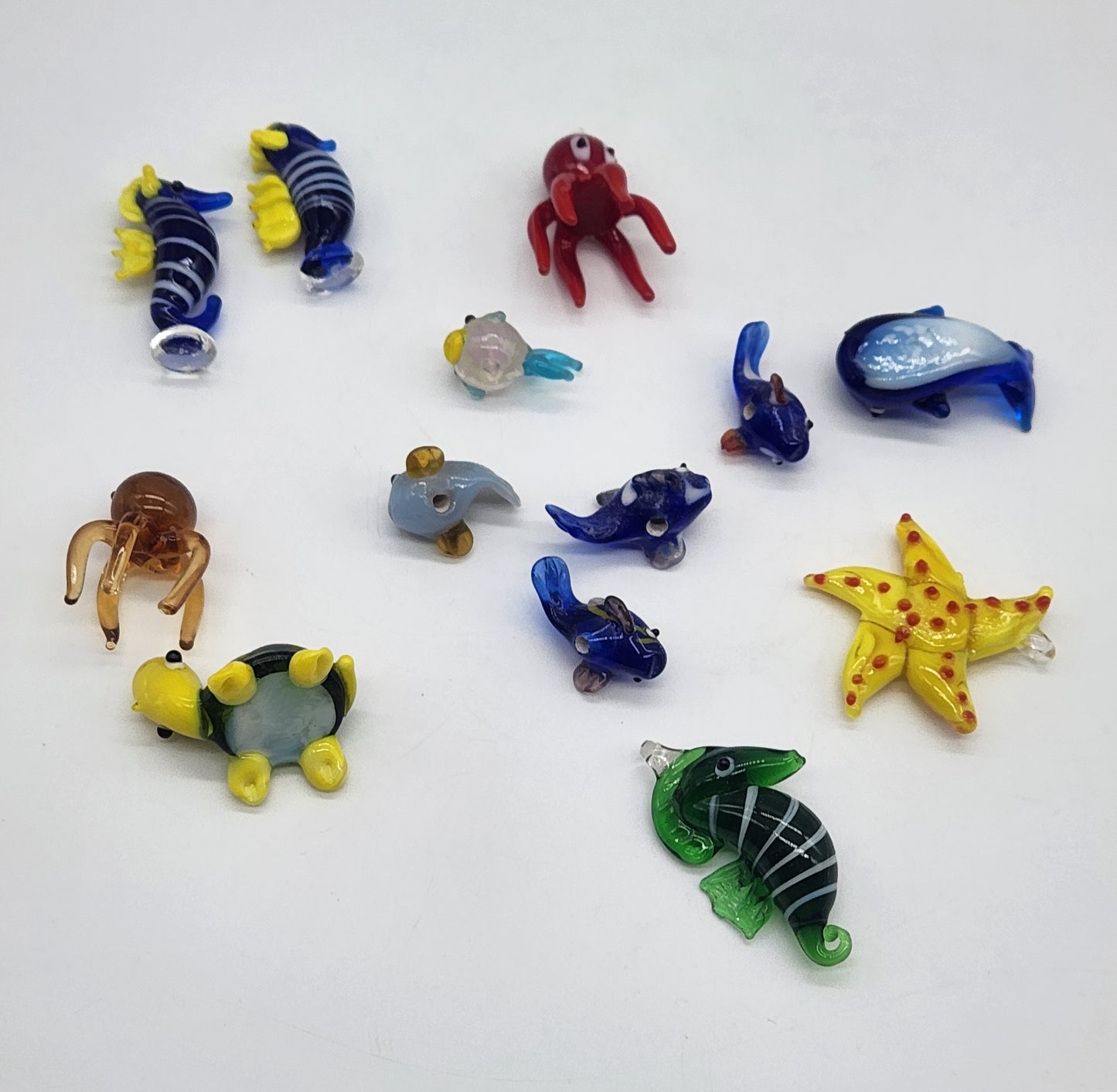 13 Mini Lampwork Glass Sea Animals & Beads, Small Decorative Glass Animals