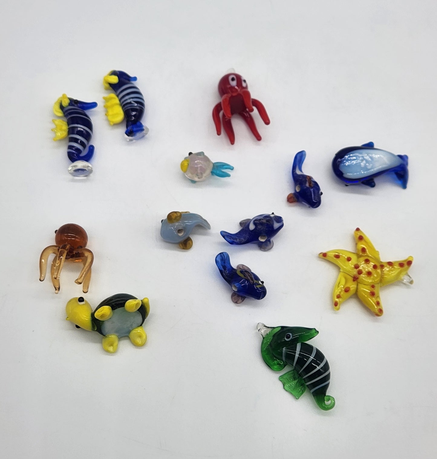 13 Mini Lampwork Glass Sea Animals & Beads, Small Decorative Glass Animals