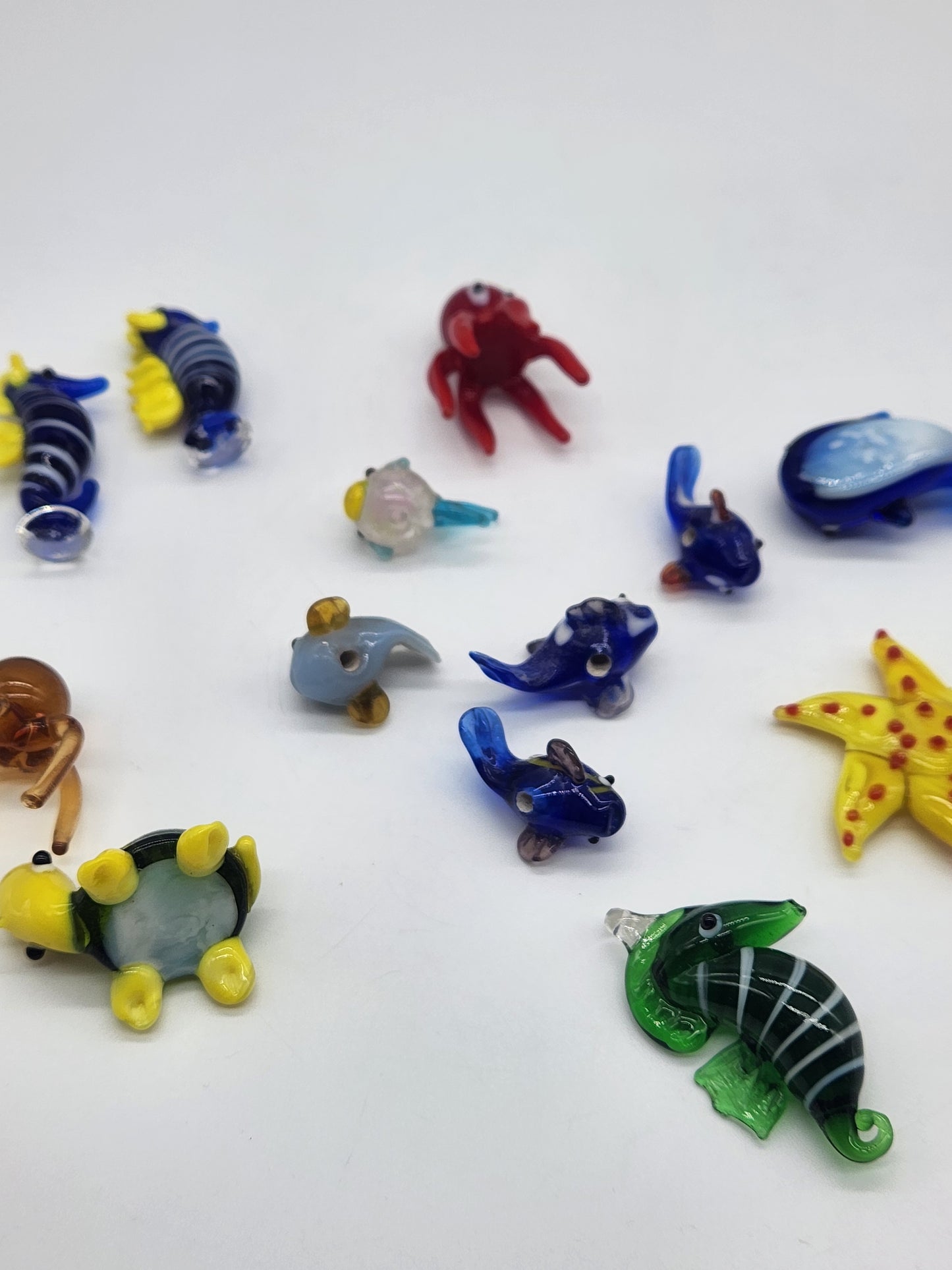 13 Mini Lampwork Glass Sea Animals & Beads, Small Decorative Glass Animals