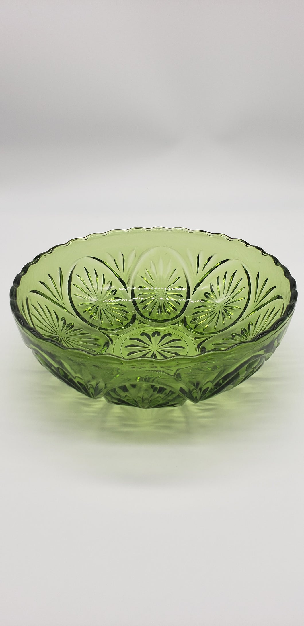 Deep Forrest Emerald Green glass bowl with Ovals, Stars and Diamonds