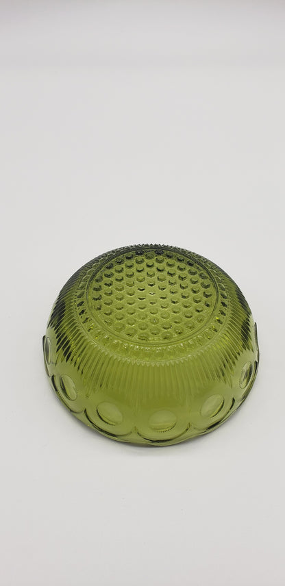 Green Glass Berry Bowl, Jewelry, or Trinkets - Circle pattern and textured bottom